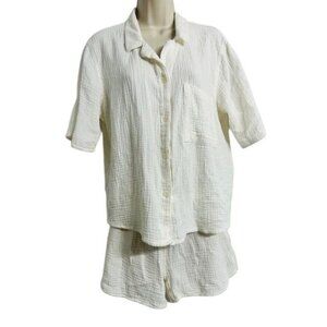 Serra 100% Cotton Pretty Graden Ivory White Vacation Shirt and Short Set 2 PCS M